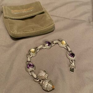 Judith Ripka Sterling Silver Amethyst Mother of Pearl  Quartz CZ Heart Bracelet